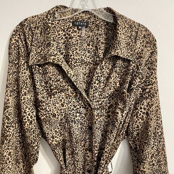 1 State Shirt Dress Size 2X Brown Animal Print Modern Rebel Long Sleeve … - Picture 3 of 9